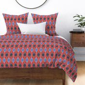 311 - Jumbo scale in tomato red, charcoal and blue grey hand drawn pattern for wallpaper, curtains, minimalist duvet and modern geometric sheet sets, table cloths and table runners