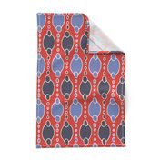 311 - Jumbo scale in tomato red, charcoal and blue grey hand drawn pattern for wallpaper, curtains, minimalist duvet and modern geometric sheet sets, table cloths and table runners