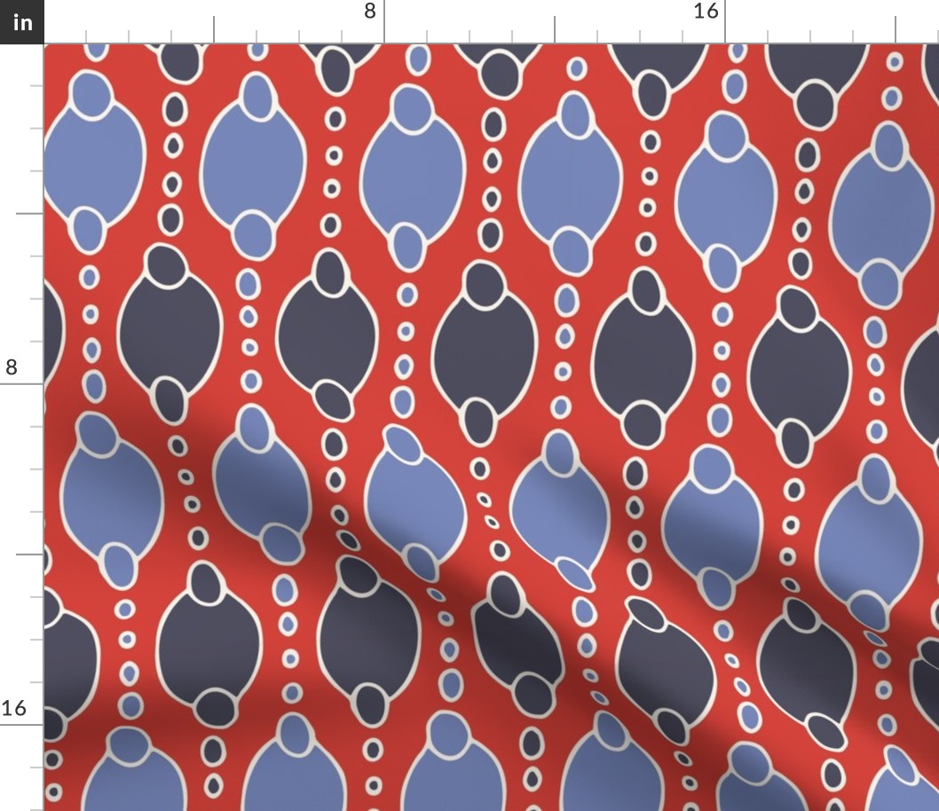 311 - Jumbo scale in tomato red, charcoal and blue grey hand drawn pattern for wallpaper, curtains, minimalist duvet and modern geometric sheet sets, table cloths and table runners