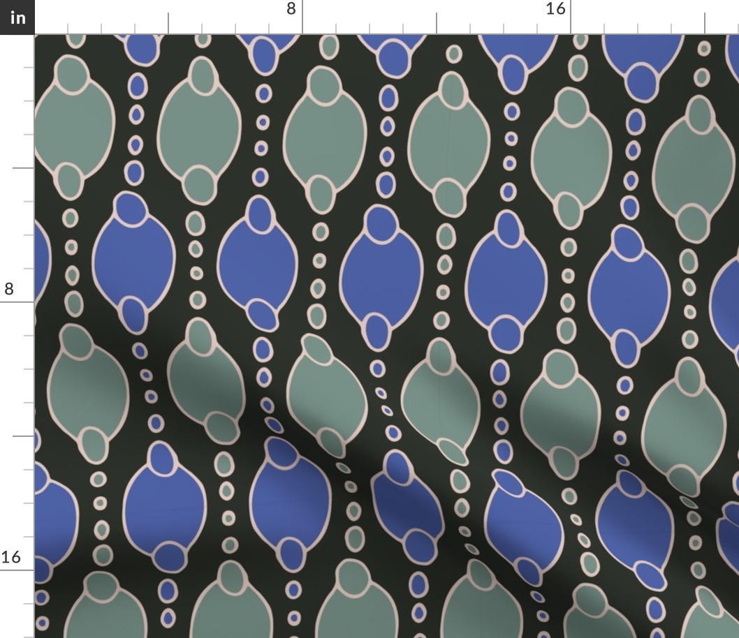 311 - Jumbo scale periwinkle blue, sage green and charcoal grey hand drawn pattern for modern geometric wallpaper, curtains, minimalist duvet and sheet sets, table cloths and table runners