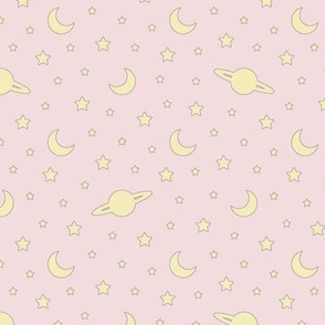 Cosmic Dreams - Pastel Pink with Yellow Stars