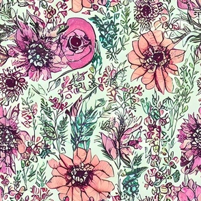 The Secret Garden  -flowers pastel light colored boho style inspired print