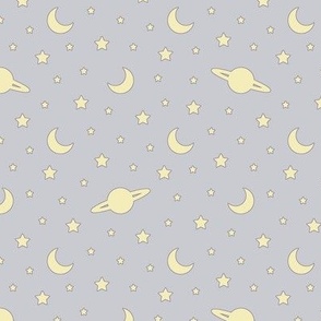 Cosmic Dreams - Pastel Grey with Yellow Stars