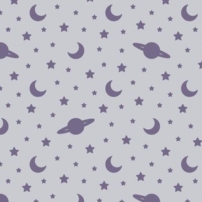 Cosmic Dreams - Pastel Grey with Purple Stars