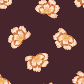 Simple Hand Drawn Earth Tone Neutral Floral with Dark Maroon Background