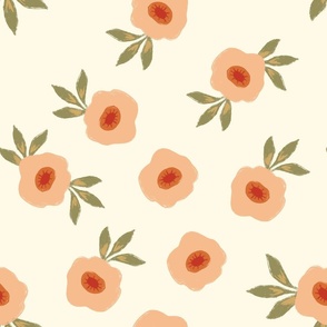Big Peach Calico Floral with Beige Background