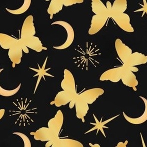 Golden Stamp Whimsigoth Butterflies on Black