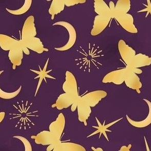 Whimsigoth Gold Stamped Butterflies on Royal Purple