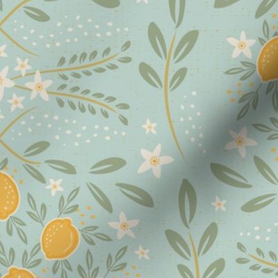 Amalfi Coast Lemons ~ Italian Villa | Aqua Blue Limoncello | Fruit Damask MED