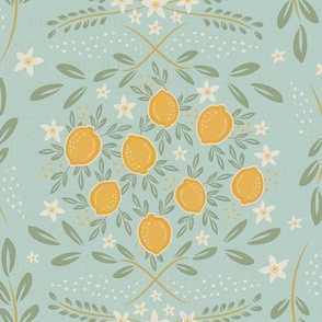 Amalfi Coast Lemons ~ Italian Villa | Aqua Blue Limoncello | Fruit Damask MED