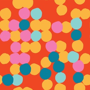 Colorful Hand Drawn Stacked Dots Shape with Red Background