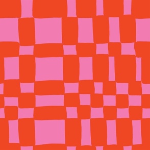 Red Pink Doodle Hand Drawn Checkerboard