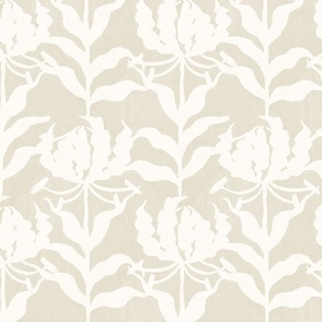 Glory Lily - White on Beige (Medium Scale)
