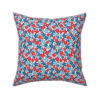 4th of july patriot flowers - summer vintage blossom in traditional blue red on white 