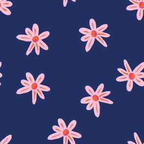 Hand Drawn Simple Floral with Navy Blue Background