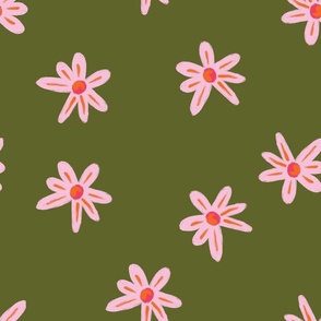 Hand Drawn Simple Floral with Navy Olive Green Background