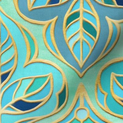 Gilded Mint and Turquoise  Summer Leaf Tiles - large