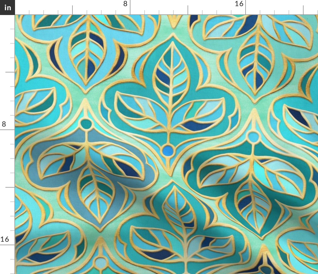Gilded Mint and Turquoise  Summer Leaf Tiles - large