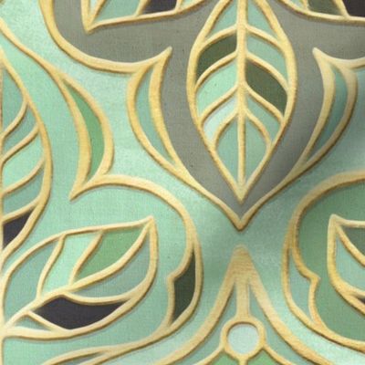 Gilded Sage and Olive Summer Leaf Tiles - large