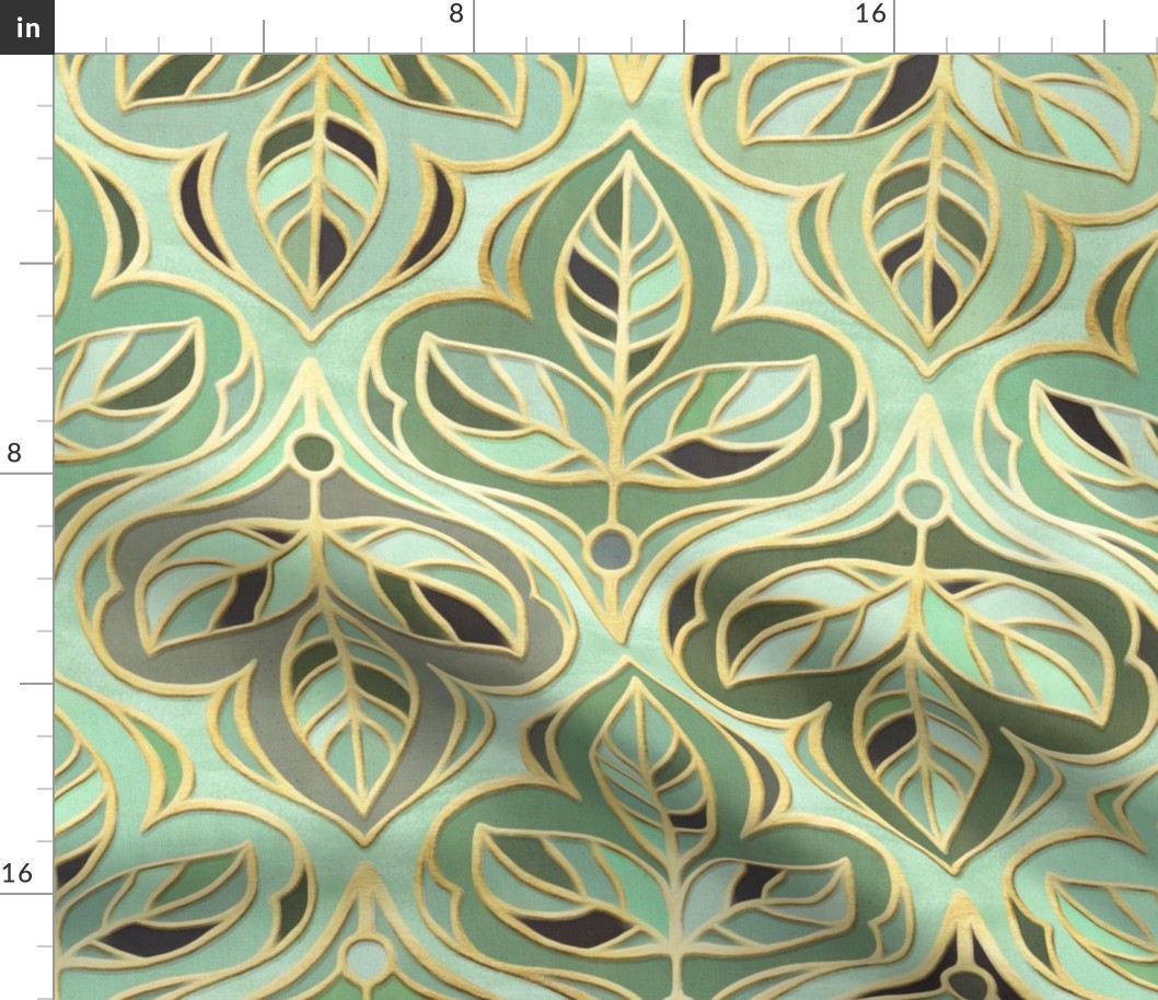 Gilded Sage and Olive Summer Leaf Tiles - large