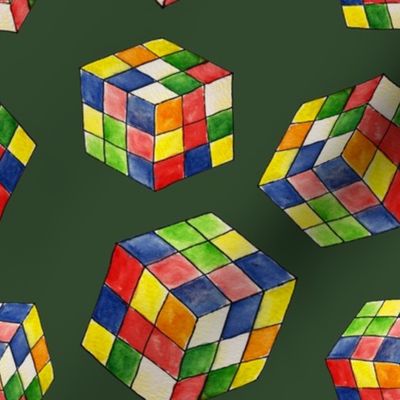 Rubiks Cube Watercolor - Green