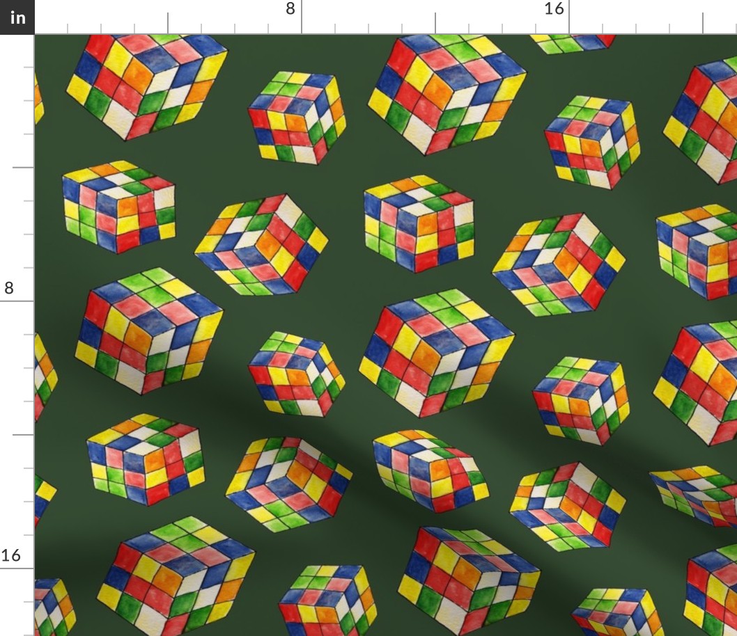 Rubiks Cube Watercolor - Green