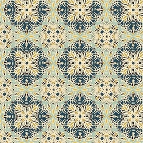 Deep Teal, Cream, Sage Green, Yellow Ochre Medallions - small