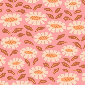 Coneflower Prairie vintage retro pink jumbo wallpaper bedding scale