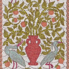 xxl - Modern Roman Mosaic with Heron and Peach Tree