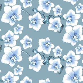 Orchids Large - Muted Blue