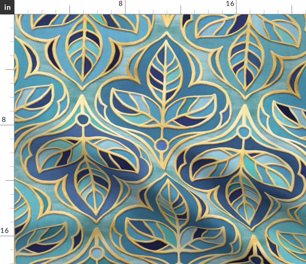 Gilded Cobalt, Teal and Indigo Summer Leaf Tiles - large