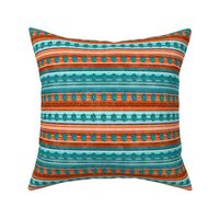 Small Scale Serape Stripes and Turquoise Gems in Aqua Blues and Orange Sunset
