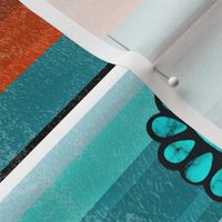 Large Scale Serape Stripes and Turquoise Gems in Aqua Blues and Orange Sunset