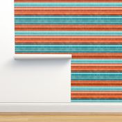 Medium Scale Western Serape Stripes in Shades of Aqua Blue Turquoise and Orange
