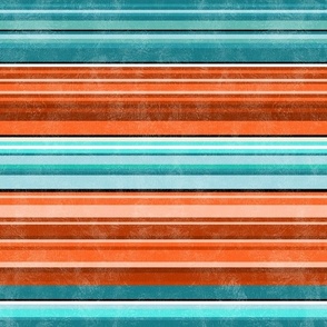 Medium Scale Western Serape Stripes in Shades of Aqua Blue Turquoise and Orange