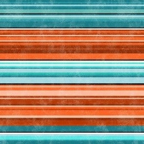 Small Scale Western Serape Stripes in Shades of Aqua Blue Turquoise and Orange
