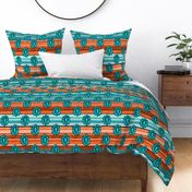 Large Scale Western Serape Stripes and Turquoise Jewels in Shades of Aqua Blue Turquoise and Orange