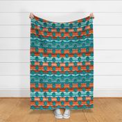 Large Scale Western Serape Stripes and Turquoise Jewels in Shades of Aqua Blue Turquoise and Orange