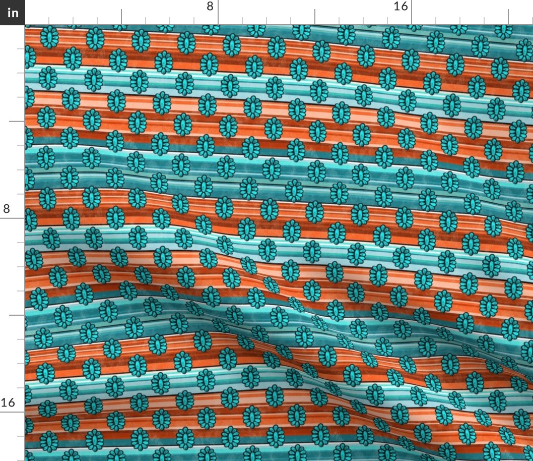 Small Scale Western Serape Stripes and Turquoise Jewels in Shades of Aqua Blue Turquoise and Orange