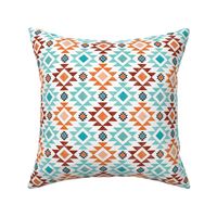 Small Scale Aztec Geometric in Shades of Blue Turquoise Aqua and Orange
