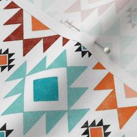 Small Scale Aztec Geometric in Shades of Blue Turquoise Aqua and Orange