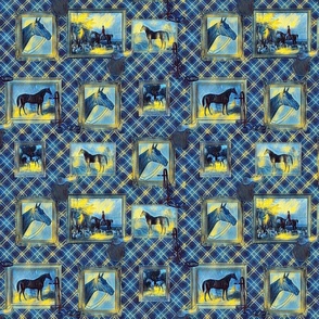 vintage equestrian blue and yellows