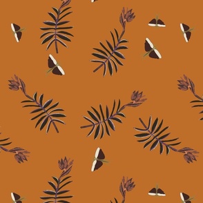 Birds and Moths birds of paradise florals orange and brown