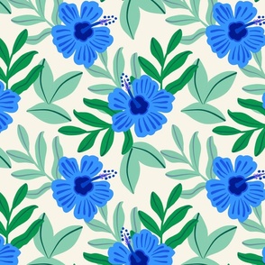 Floral blue hibiscus pattern | tropical summer flowers