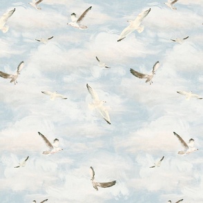 Birds in the clouds - large scale - fresco art painting