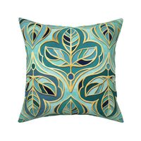 Gilded Mediterranean Blues and Greens Summer Leaf Tiles - large