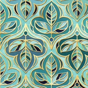 Gilded Mediterranean Blues and Greens Summer Leaf Tiles - large