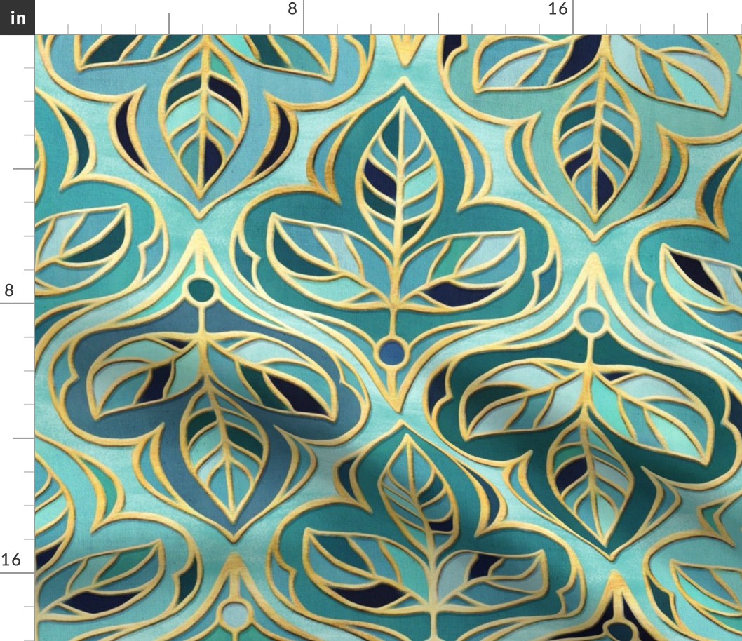 Gilded Mediterranean Blues and Greens Summer Leaf Tiles - large