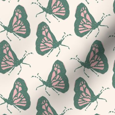 Fluttery Butterfly on Cream with Pink and Green