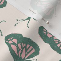 Fluttery Butterfly on Cream with Pink and Green